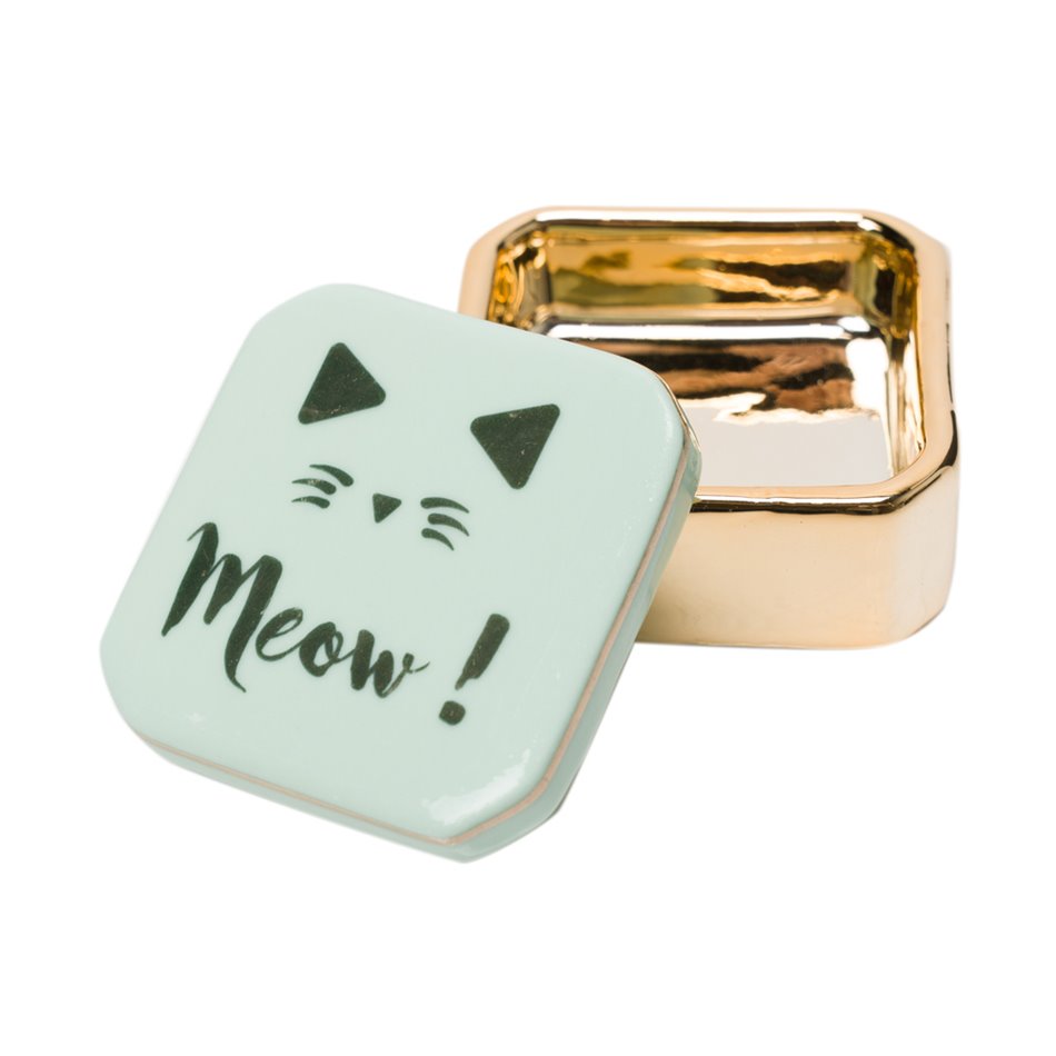 Ring holder Meow!, ceramic, green, H2.5cm 5x5