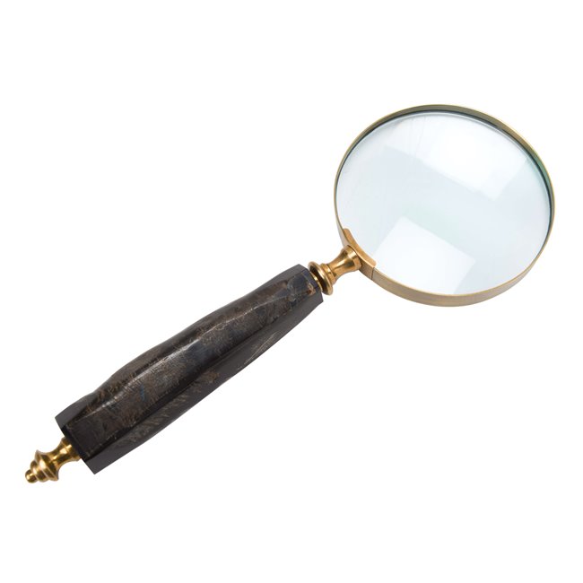 Aluminium 4 magnifier brass finish w/horn handle,27.5x10x3