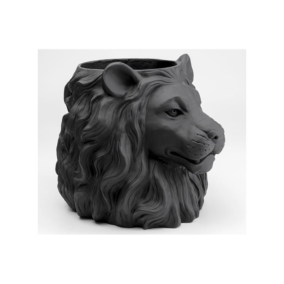Deco planter Lion Black, 44x40x38cm D24.5