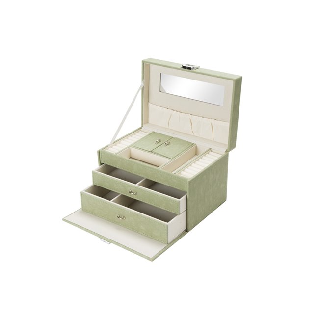 Шкатулка для украшений Hadamar, светло-зеленый PU/бежевый бархат, H17x28x18см