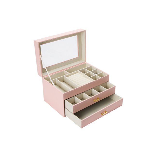 Jewellery box Harena, pink PU/ beige velvet, H17x28x18cm