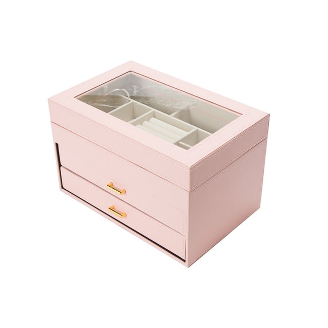 Jewellery box Harena, pink PU/ beige velvet, H17x28x18cm