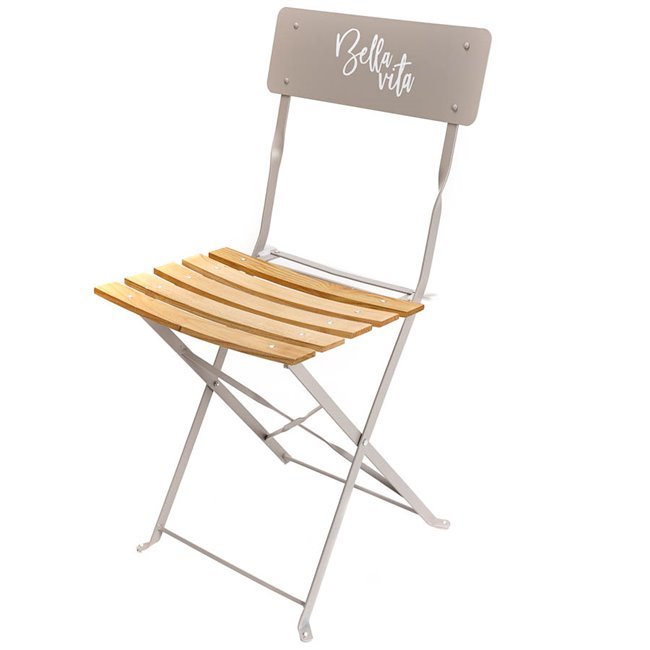 Folding chair Bella Vita, grey, metal/wood, 81x42x48cm
