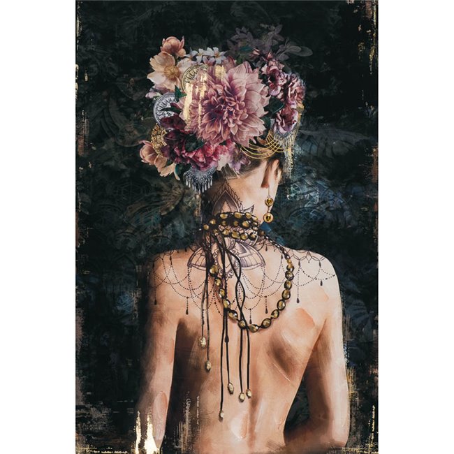 Acrilic painting Back view decorated beauty, 80x120cm