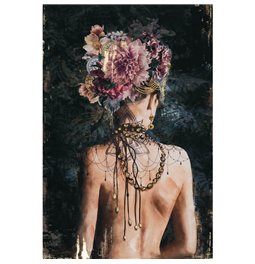 Acrilic painting Back view decorated beauty, 80x120cm