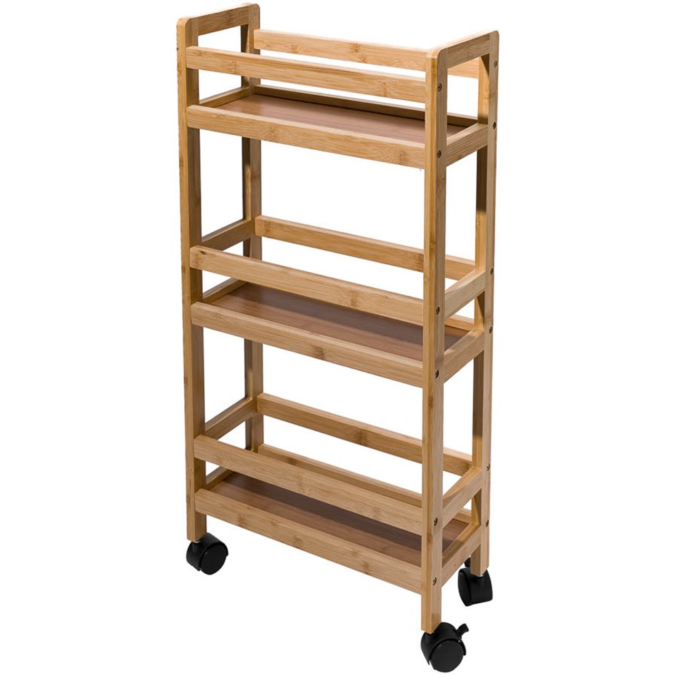 Shelf Narrow wheels troley, bamboo, H74.5x36x15cm