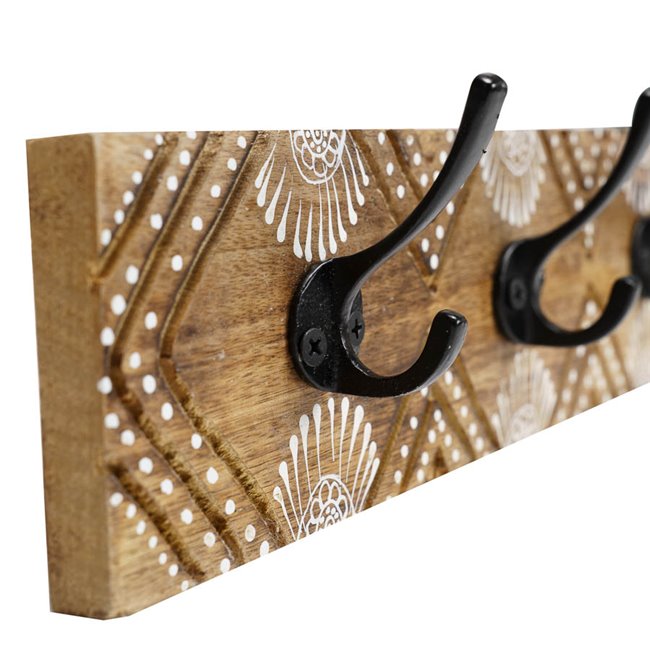 Hanger Scluted with 5 hooks, wood, H9x56x2cm