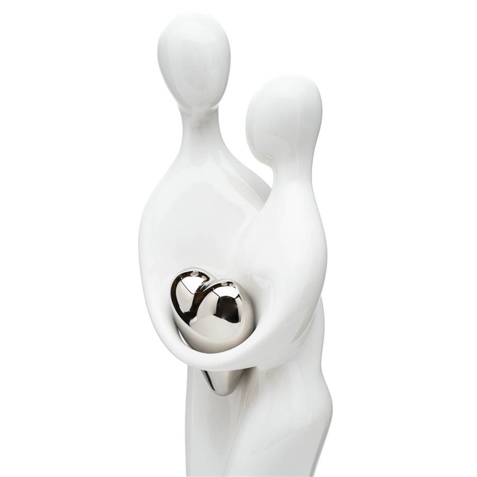 Decor Couple with heart, white/silver, H39cm