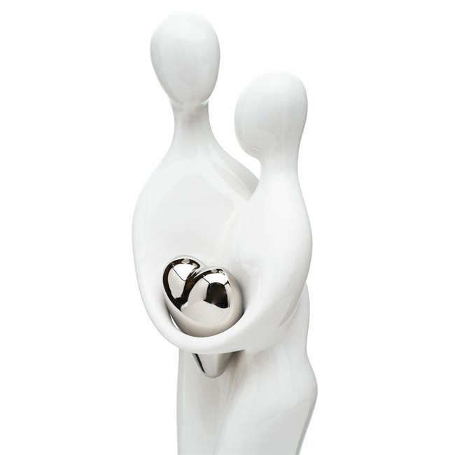 Decor Couple with heart, white/silver, H39cm
