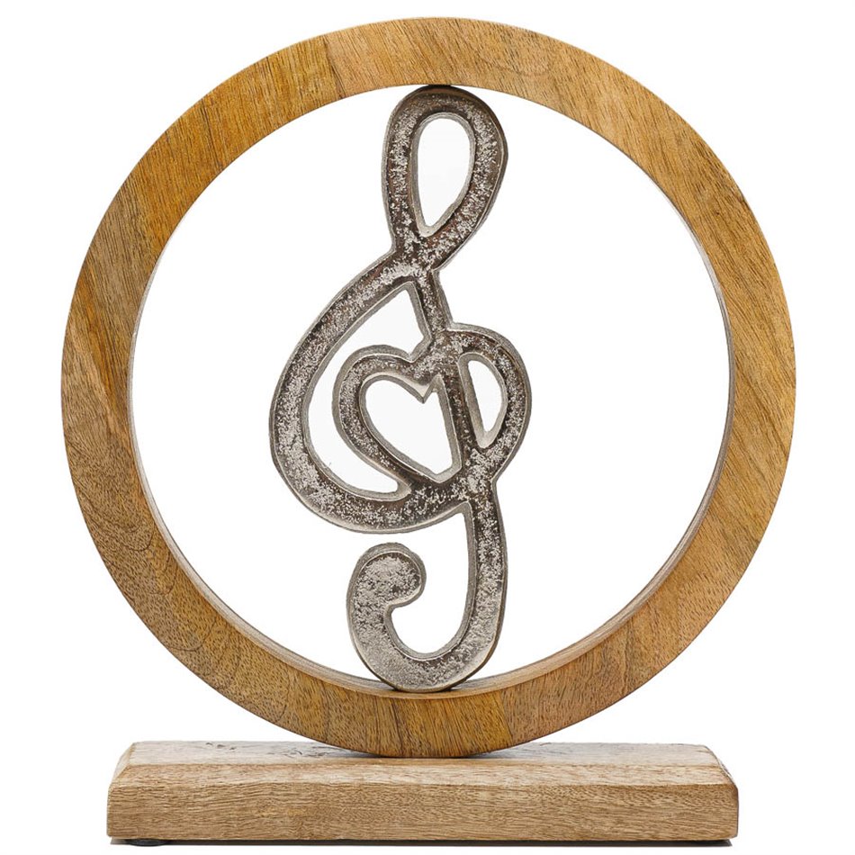 Decor music key, mango wood, H28x26cm
