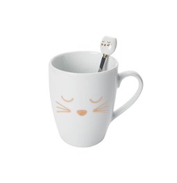 Kruus Cat with spoon, valge, 10x11.5x8.2cm