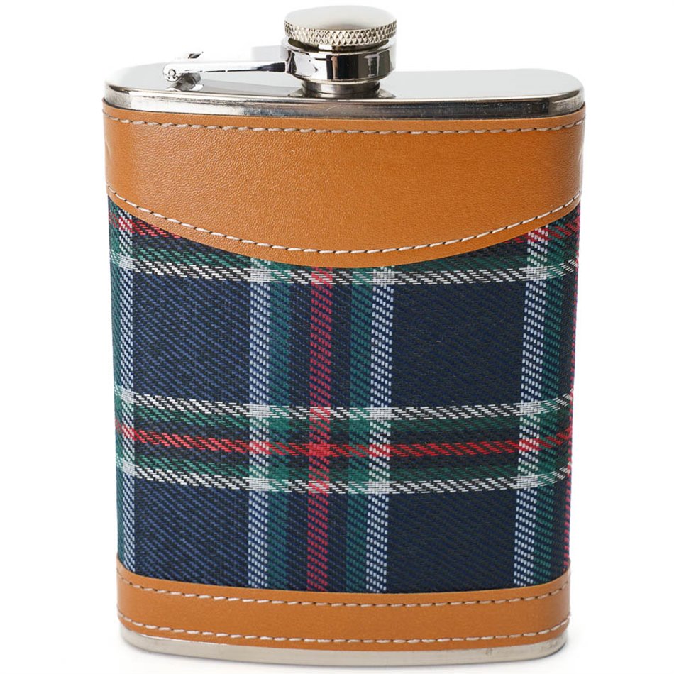 Flask Scottish, with leather cover,  H13.5x9.5cm