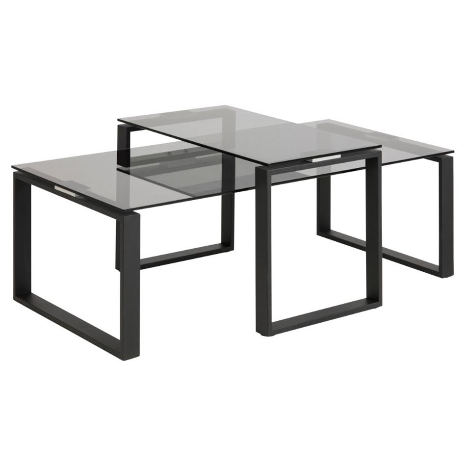 Coffee table set 2 Akatri, black, glass, H45x115x69cm