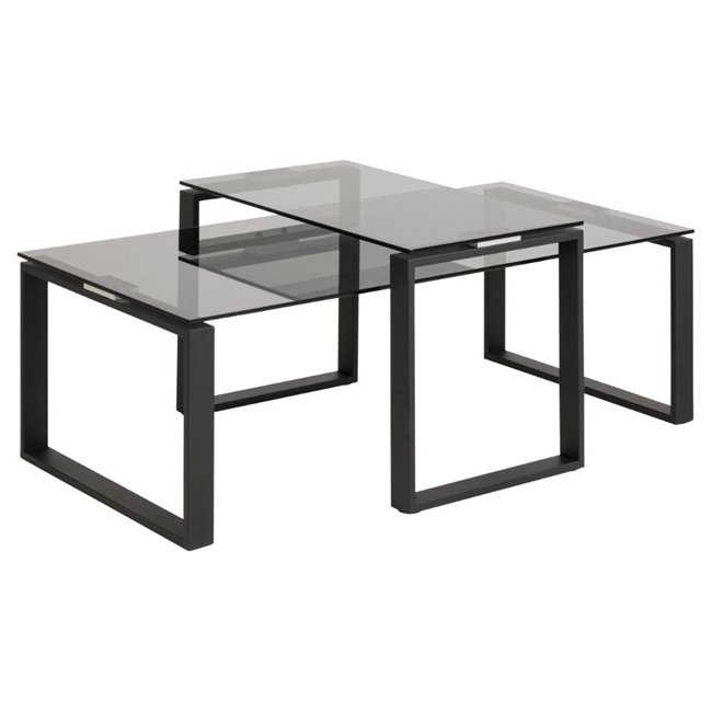 Coffee table set 2 Akatri, black, glass, H45x115x69cm