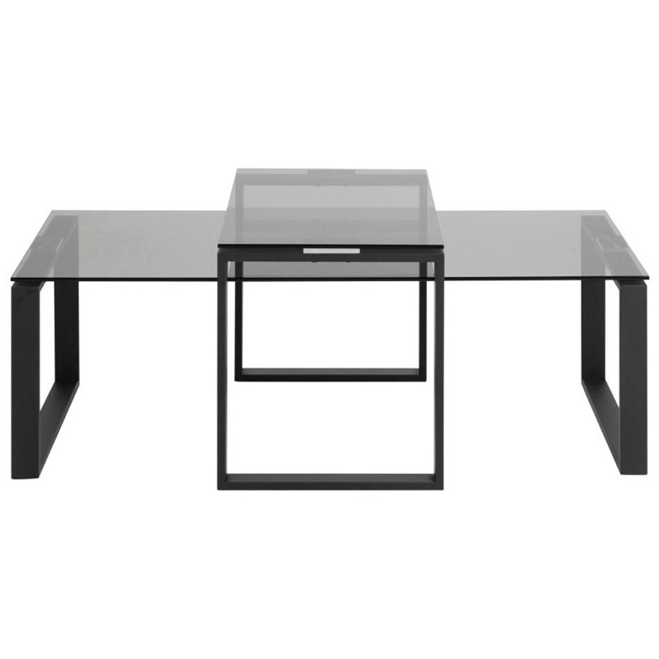 Coffee table set 2 Akatri, black, glass, H45x115x69cm
