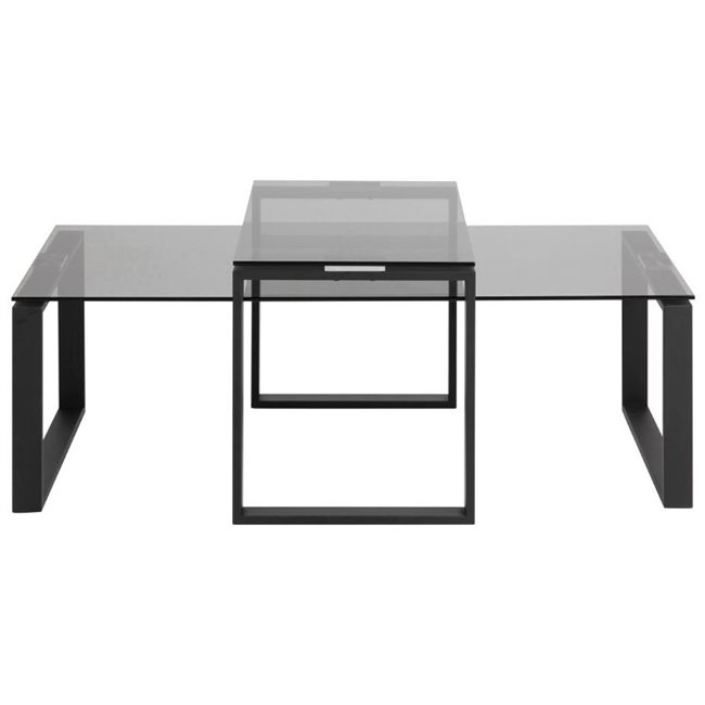 Coffee table set 2 Akatri, black, glass, H45x115x69cm