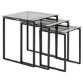 Nest table set Akatri, black, glass top, H55cm, D50cm