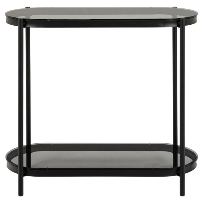 Console Ayonne, oval, black/grey, glass top, H76x86x35cm