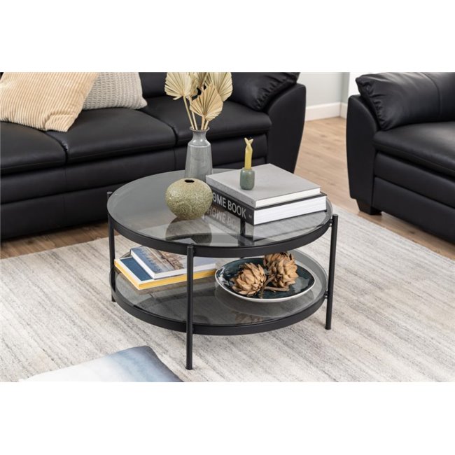 Coffee table Ayonne, black/grey, glass top, H42cm, D79cm