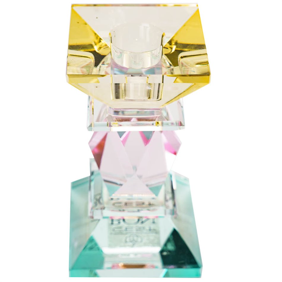 Crystal candleholder, yellow/pink/mint, H12x6x6cm