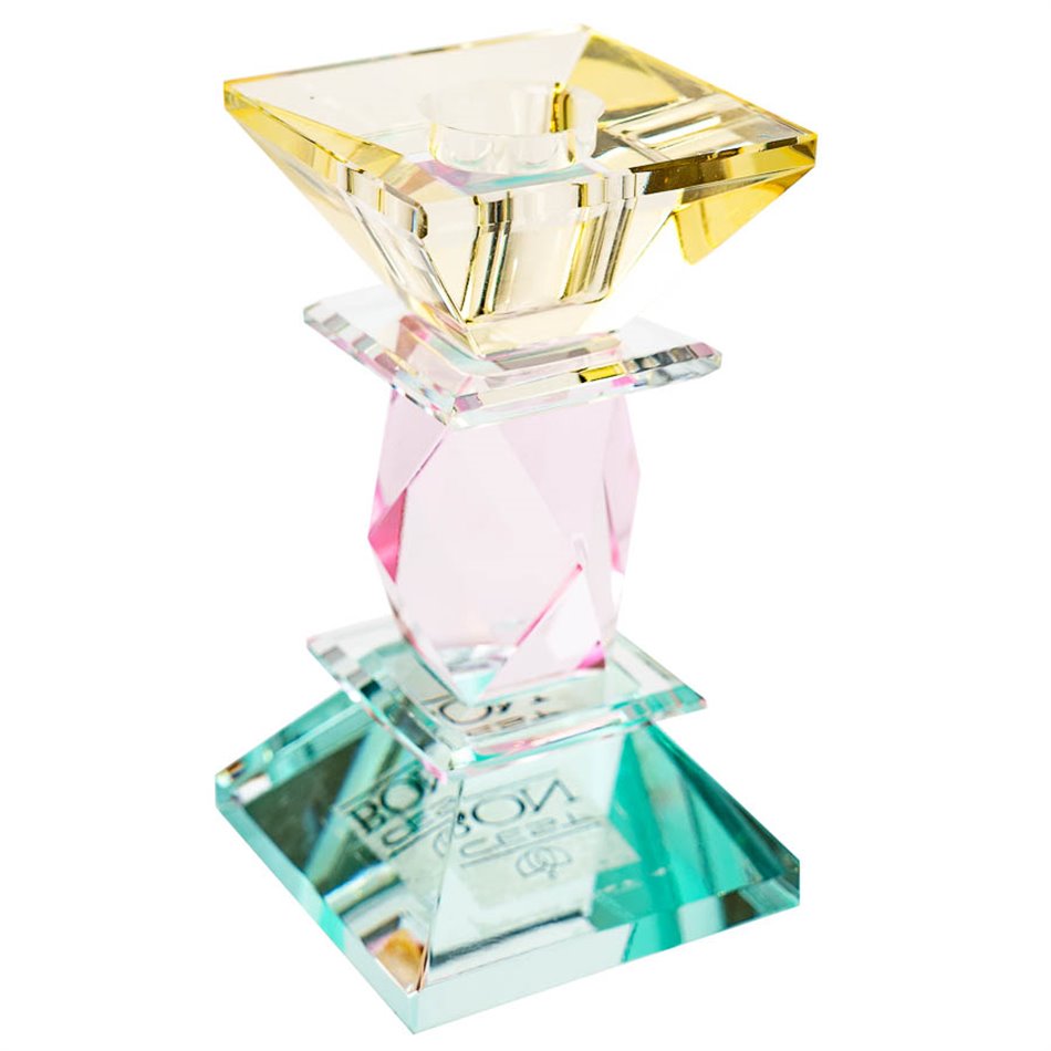 Crystal candleholder, yellow/pink/mint, H12x6x6cm