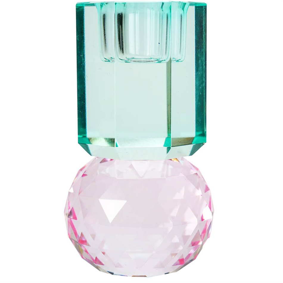 Crystal candleholder, pink/mint,  H10.5cm, D6cm