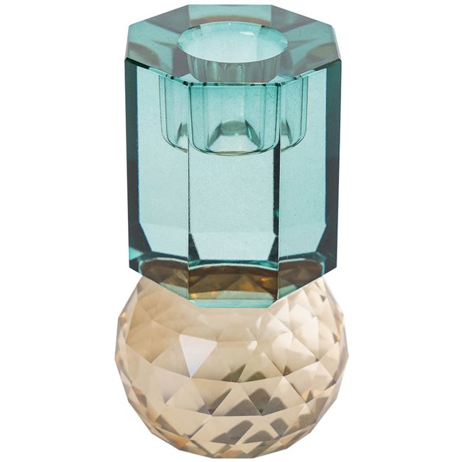 Crystal candleholder, champagne/petrol, H10.5cm, D6cm