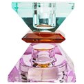 Crystal candleholder, violet/amber/mint, H7.4x6x6cm