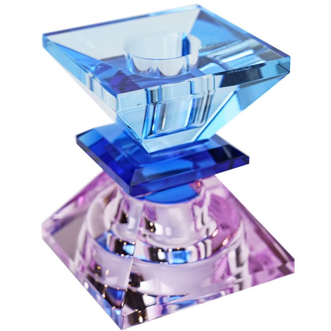 Crystal candleholder, violet/blue/cobalt, H7.4x6x6cm