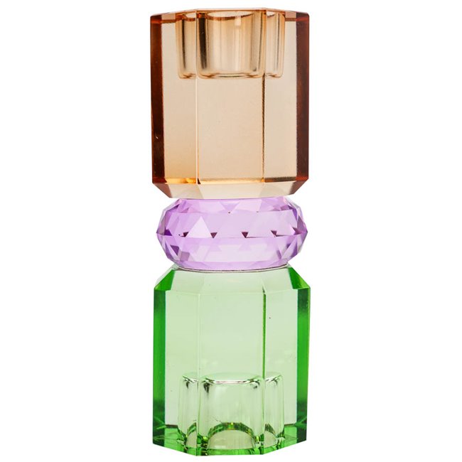 Crystal candleholder, mint/violet/brown, H15cm, D5.5cm