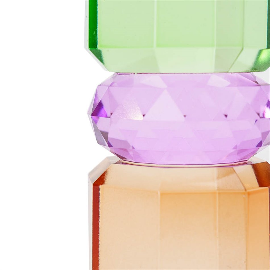 Crystal candleholder, mint/violet/brown, H15cm, D5.5cm