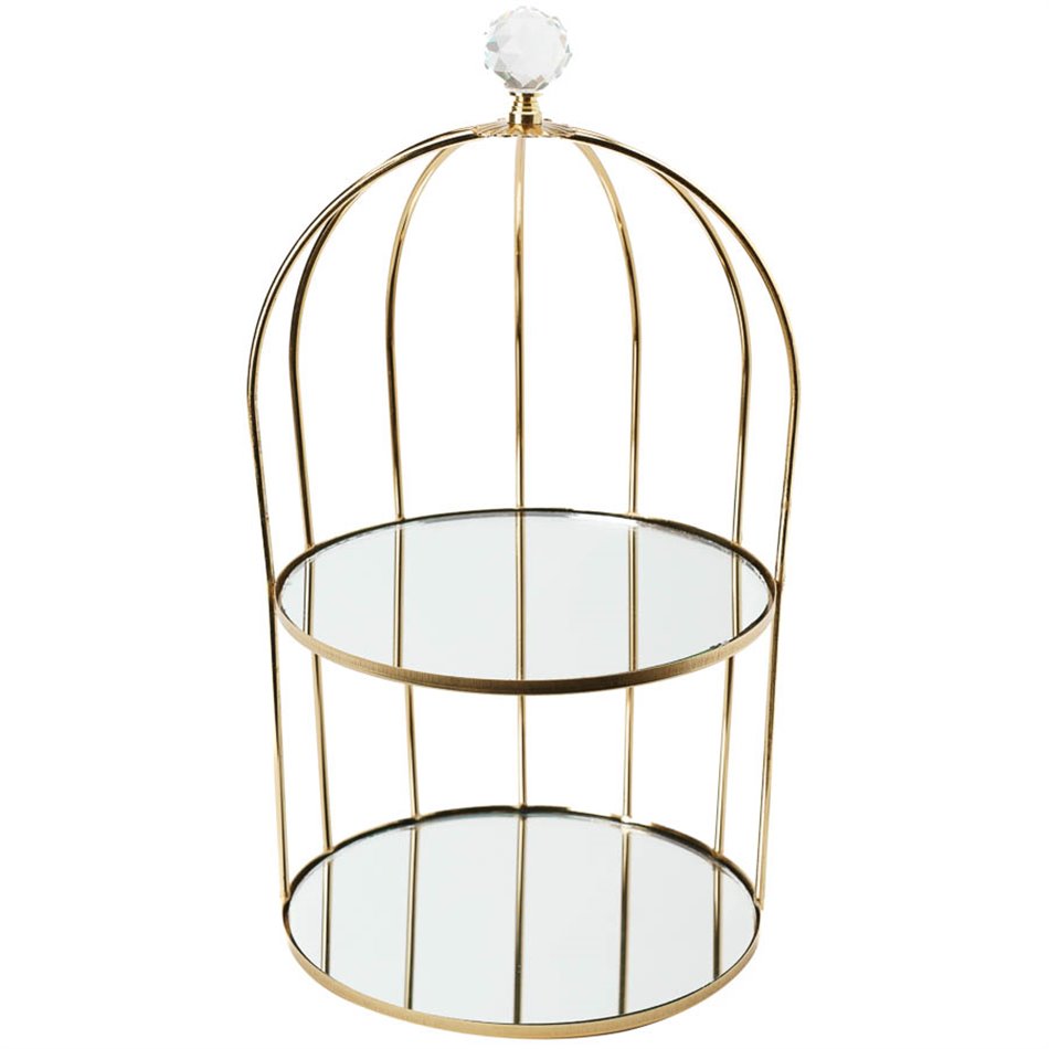 Etagiere 2 tier, metal/mirror, golden, D18x33cm