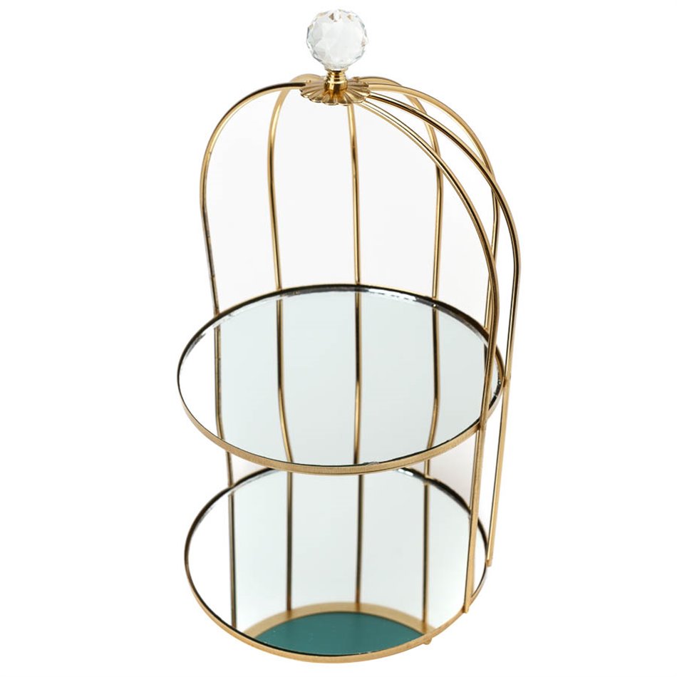 Etagiere 2 tier, metal/mirror, golden, D18x33cm