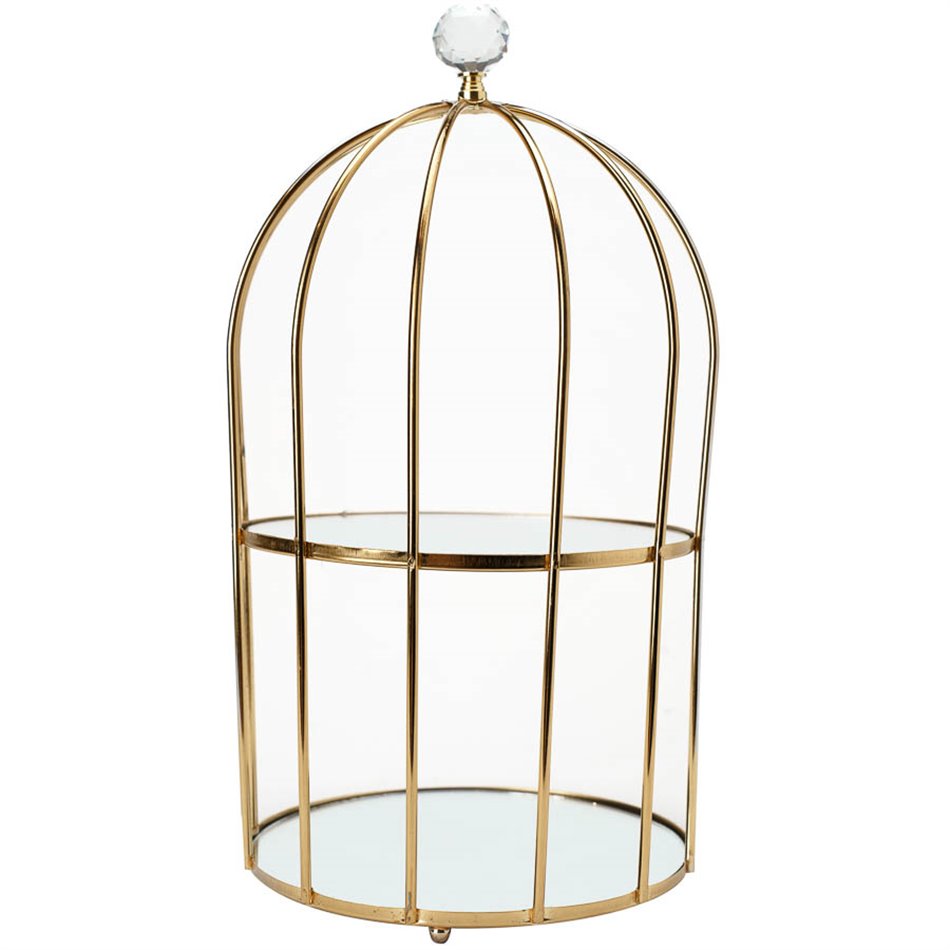 Etagiere 2 tier, metal/mirror, golden, D18x33cm