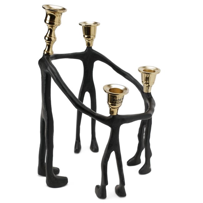 Candle holder Family, metal, black/golden, 24x24x34cm