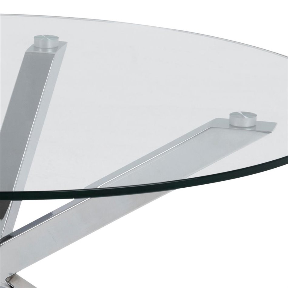 Coffee table Aheaven, top glass/silver legs, D82cm, H40cm