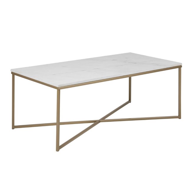 Coffee table Aisma, white, artificial marble/brass colour legs, H46x120x60cm