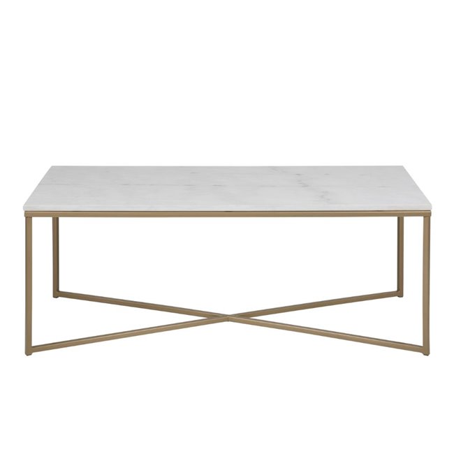 Coffee table Aisma, white, artificial marble/brass colour legs, H46x120x60cm