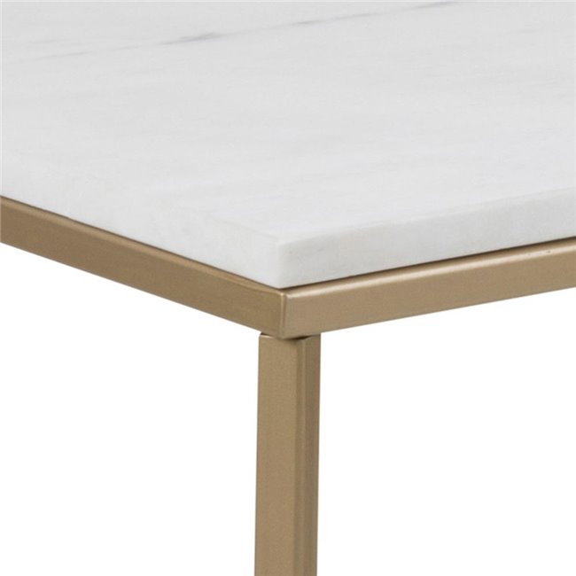Coffee table Aisma, white, artificial marble/brass colour legs, H46x120x60cm