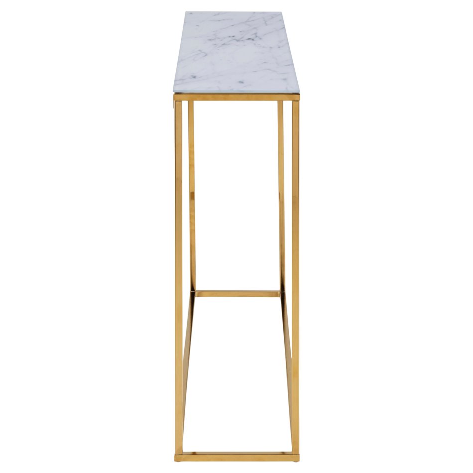 Konsool Alis, klaasplaat, valge marmorist välimus/kuldsed jalad, H80.5x110x26cm