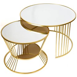 Metal table set 2 Barko, mirror top/golden, 80-60x51-45cm