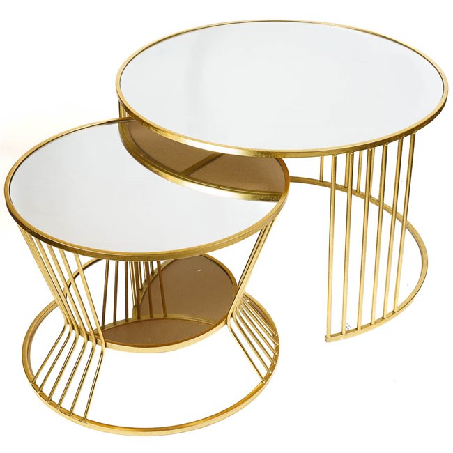 Metal table set 2 Barko, mirror top/golden, 80-60x51-45cm