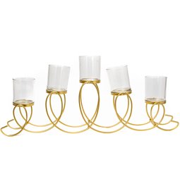 Candle holder Arch x5, metal/glass, golden, 24x50x7cm