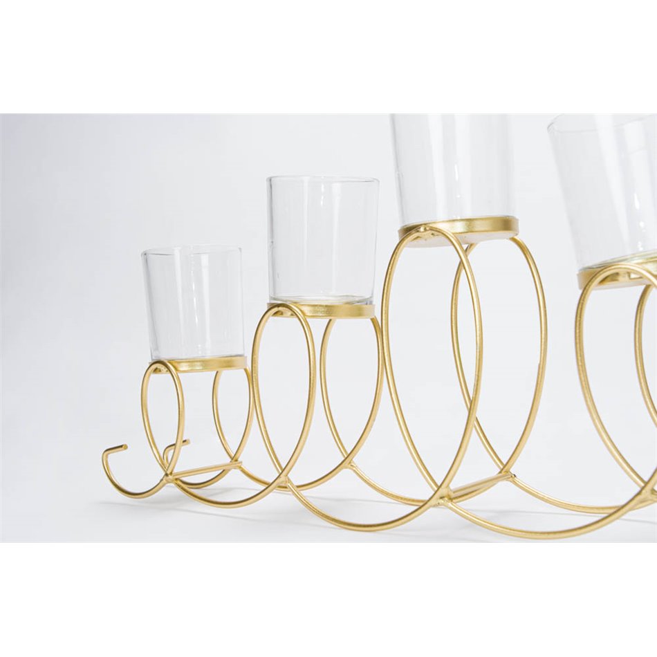 Candle holder Arch x5, metal/glass, golden, 24x50x7cm