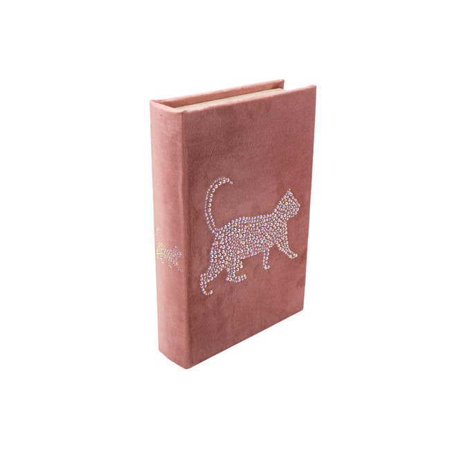 Book box Cat S, velvet, pink,  26x17x5cm