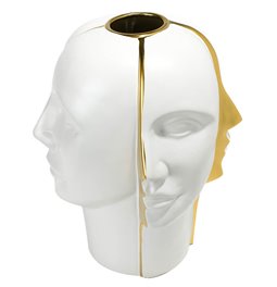 Vase Morille, matte white/ gold, 28.3x28.3x33.8cm