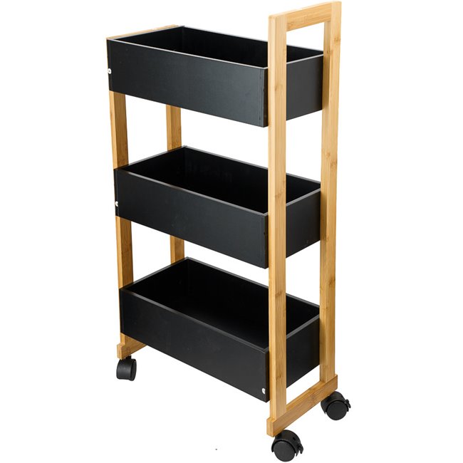 3TIER CADDY WHEELS BLACK NATUR,H80,5xL41xW20cm