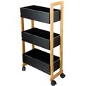 3TIER CADDY WHEELS BLACK NATUR,H80,5xL41xW20cm