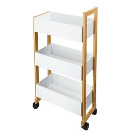 3 tier CADDY WHEELS, white/natural, H80,5X41x20cm
