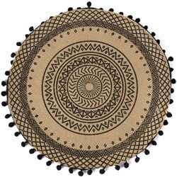 Placemat Agulo black, printed jute with pompom, DIA38CM
